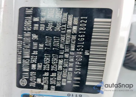 2020 Kia Sorento S z USA, uszkodzony, nr VIN 5XYPGDA53LG618021